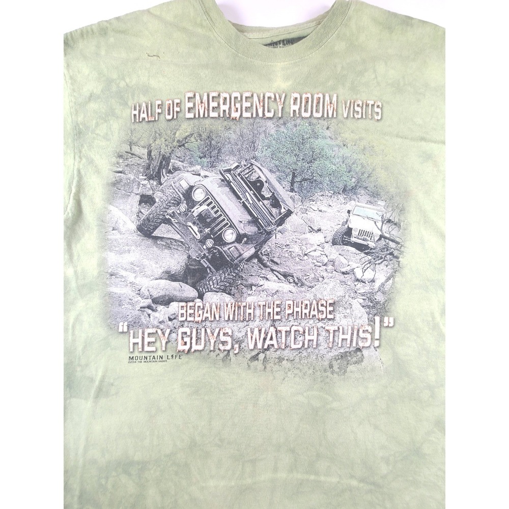 The Mountain T-Shirt Men 2XL Green Tie Dye Jeep Graphic Hey Guys Watch This 2014